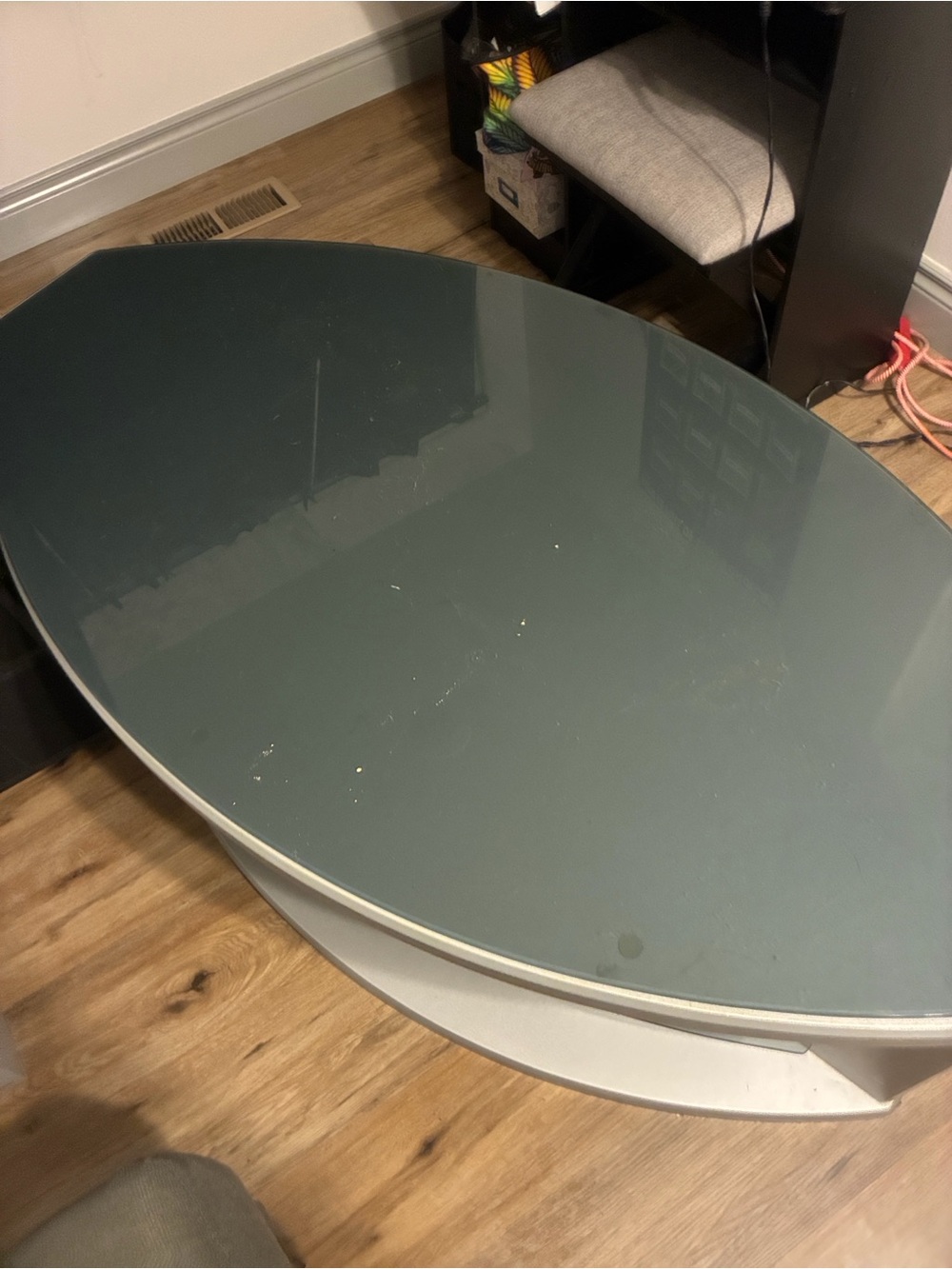 Modern Glass Top Coffee Table in Gray - Sleek Oval Serveware Accent
